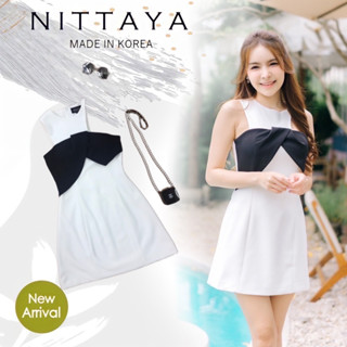 Lalisa999ราคาถูกที่สุด!! NITTAYA เดรสแขนกุดเว้า ทูโทน WHITE