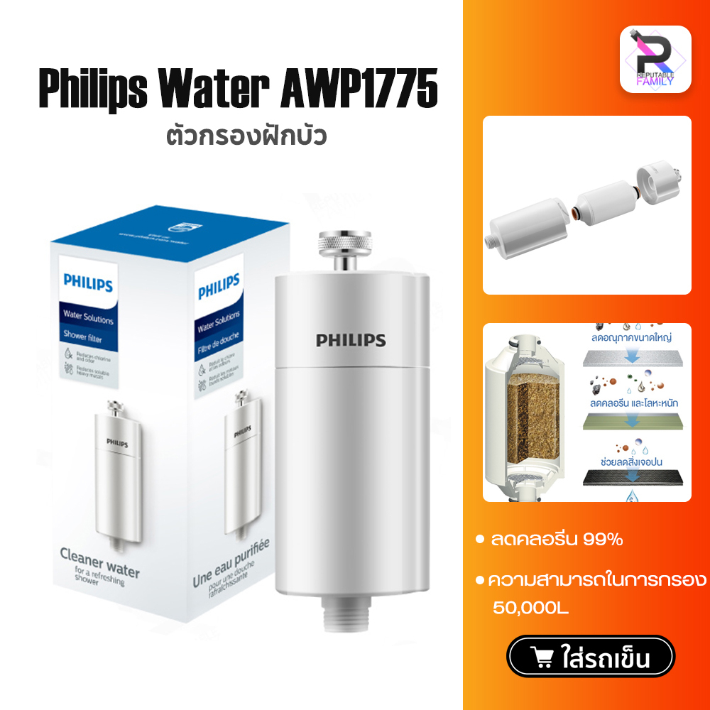 Philips water AWP175/AWP1775 ฝักบัว กรองฝักบัว ตัวกรองฝักบัว ใส้กรองฝักบัว สำหรับอาบน้ำฝักบัว ความสามารถในการกรอง 50000L