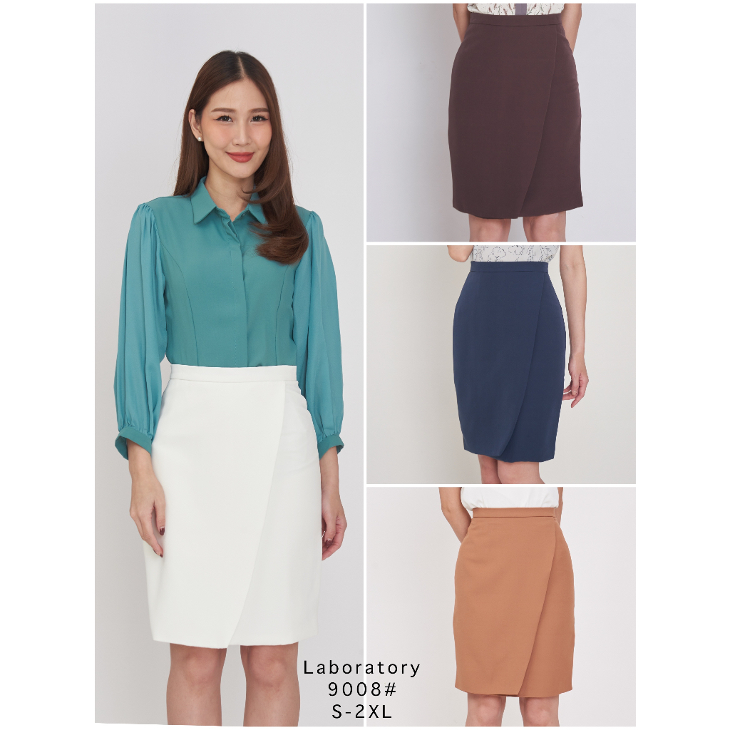 *Laboratory* กระโปรง 9008# ทรงป้ายสีพื้น ไซส์ S-2XL