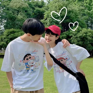 เสื้อยืดแขนสั้นคอกลม เสื้อคู่รัก สกรีนลายน่ารัก ชายหญิง ES60 ชินจัง
