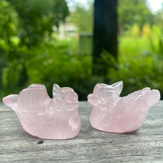ANGELS_H🧚‍♀️เป็ดแมนดารินคู่มงคล Rose Quartz เสริมความรัก นกเป็ดน้ำ หินโรสควอสต์แกะสลัก
