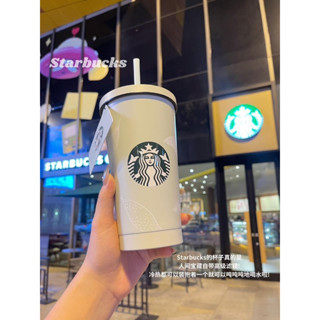 พร้อมส่ง แก้วน้ำStarbucks สีเขียวพาสเทล แก้วสแตนเลส304 เก็บอุณหภูมิ พร้อมหลอด+ฝา+กล่อง ขนาด 500 ml