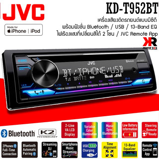 (ราคาถูก แบรนด์ญี่ปุ่น)วิทยุเครื่องเสียงติดรถยนต์ ขนาด1DIN ของเเท้ JVC รุ่น KD-T952BT เสียงดี เล่น บลูทูธ ยูเอสบีMP3 USB