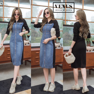 🌈🌿🌼🌺🌸💙🤎🇰🇷Jeans Patch Cotton Zip Maxi Dress