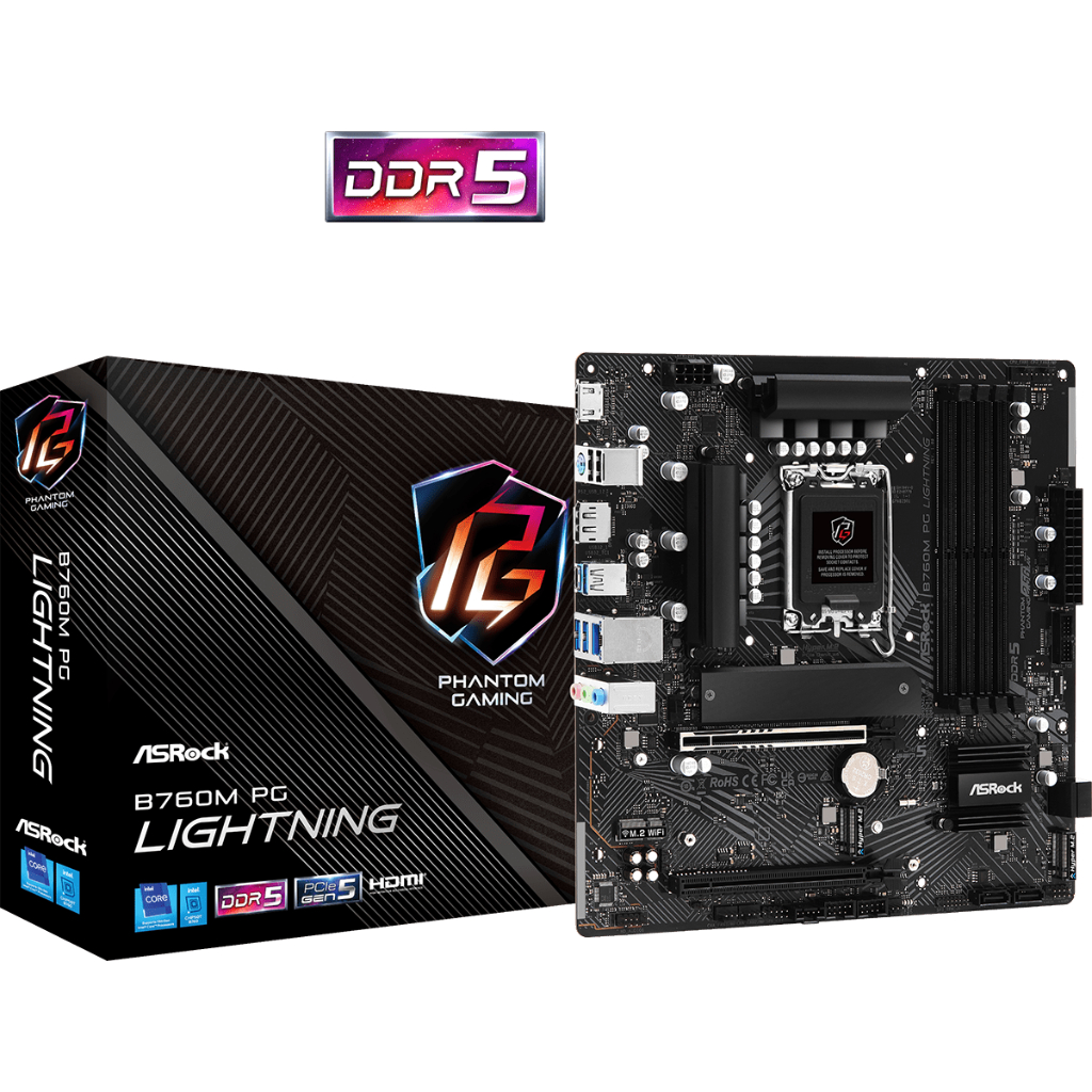 MAINBOARD (เมนบอร์ด) ASROCK B760M PG Lightning LGA1700 DDR5  HDMI,DisplayPort mATX