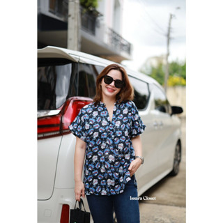 เสื้อลินิน รุ่นCoco #ลายFlower-midnight