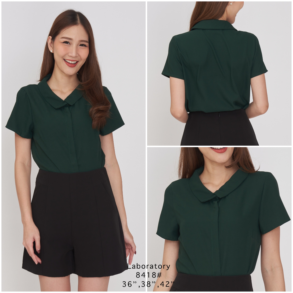 Laboratory เสื้อ 8418# เสื้อทำงานคอปกซ้อน แขนสั้น กระดุมผ่าหน้า 36”,38”,42”
