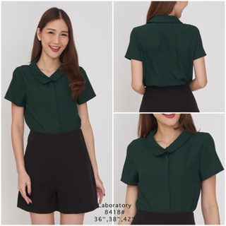 Laboratory เสื้อ 8418# เสื้อทำงานคอปกซ้อน แขนสั้น กระดุมผ่าห…