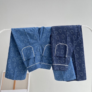 Nanta Jeans กางเกงขายาว ลายหัวใจ เอวสูง ทรงกระบอก