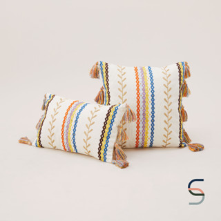 SARABARN Boho Cushion Cover With Tassels | ปลอกหมอนอิงมีพู่ ลายโบโฮ สีขาว