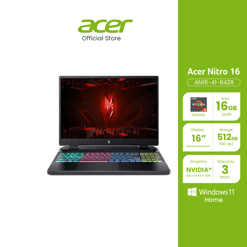 ACER Nitro16 AN16-41-R4ZR /16" WUXGA/Ryzen™ 5 7640HS/GeForce® RTX™ 4050/16GB/512GB M.2/Windows 11 Ho