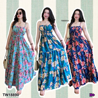 MF18890  Maxi Dress เดรส สายเดี่ยว ปรับสายได้ใส่ยางสม็อคใต้อกและด้านหลัง ผ้าไหมอิตาลี่ลายดอกไม้ น่ารักมากค่ะ  เนื้อผ้า F