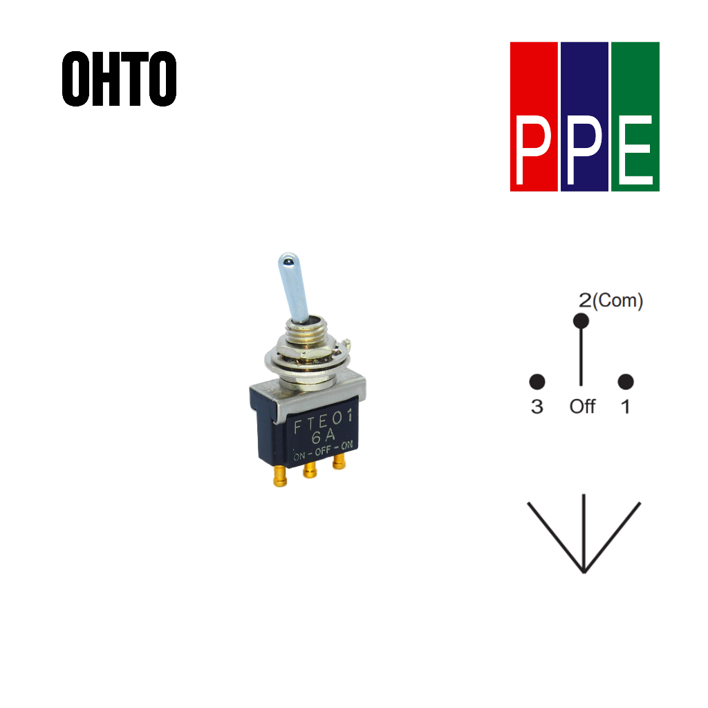 FTE01 [OHTO] สวิตซ์โยก 3 จังหวะ ค้าง Toggle switch ON-OFF-ON (Alternate + Alternate) 6A 250V