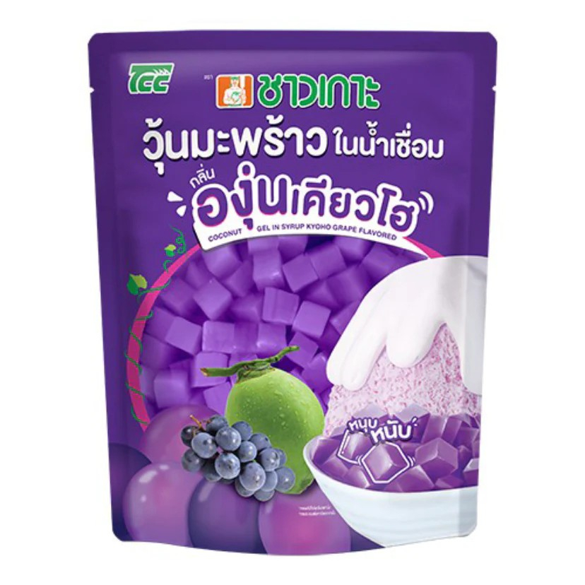 วุ้นมะพร้าวในน้ำเชื่อม กลิ่นองุ่น 1kg. ตราชาวเกาะ หยกออนไลน์