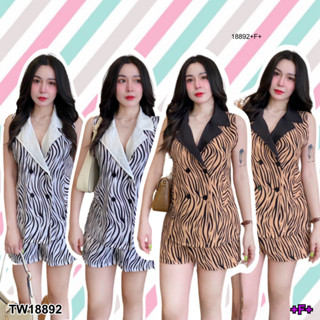 👗Pfashion [ส่งไวมาก🚛] P18892 Set เสื้อคอปก แขนกุด+กางเกงขาสั้นลายม้าลาย