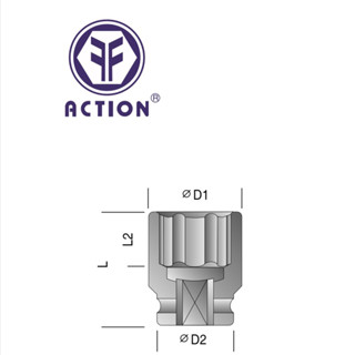 Action ลูกบล็อก ลม 1/2” 6เหลี่ยม ยาวกลาง ขนาด (10mm. - 24mm.)