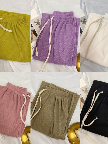 B26 กางเกงขายาว ผ้า ITY สีพื้น ผ้าเบาใส่สบาย ขากว้าง