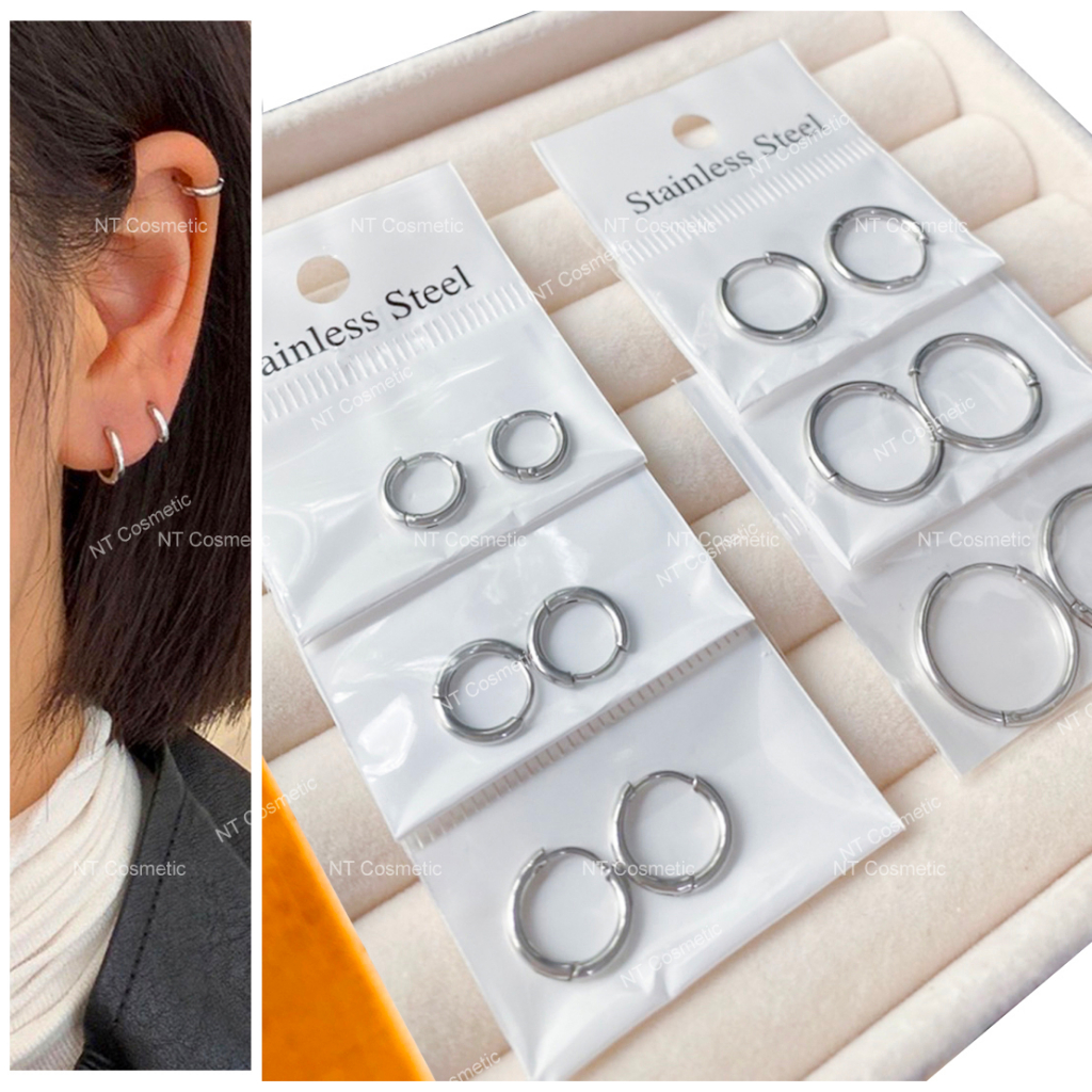 ( SL06) ( 1 คู่ ) ต่างหูห่วง ทรงกลม หนา 1.6 mm Stainless เครื่องประดับแฟชั่น