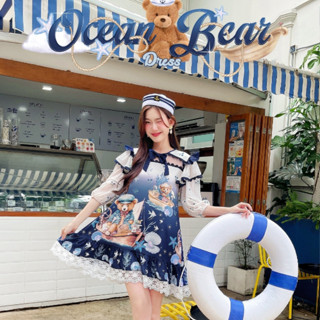 Ocean Bear Dress เดรสทรงปล่อยผ้าชีฟองลายน้องหมีกะลาสีสุดคิ๊ววว ดีเทลสดใสใส่ง่าย ซิปหลังมีซับในทั้งตัว น่ารักมาก เบาสบาย