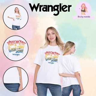 WRANGLER แท้ ขายชนช็อป เสื้อยืดแขนสั้นผู้หญิง คอลเลคชั่น Logo Play รุ่น WR W272R207 คอลเลคชั่น GIRLFRIEND FIT สีขาว