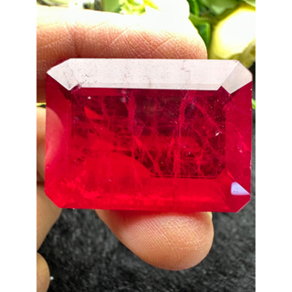 พลอย ทับทิม รูบี้ ของเทียม สีแดง รูป Octagon  หm ผ่านการเผา 25x27มม 1เม็ด .100 กะรัต ...LAB MADE Gemstone