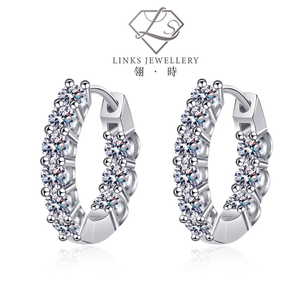 ［Real Moissanite］Can Pass Diamond Test 18K Gold Luxury Setting Row of Diamond Hoop Earrings ME020 Di