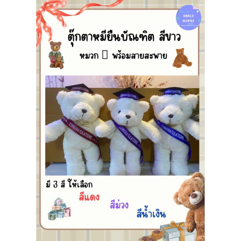 ตุ๊กตาบัณฑิต หมียืน 12 นิ้ว มีหมวก พร้อมสายสะพาย