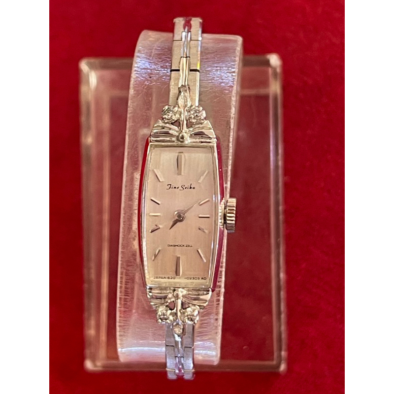 Fine Seiko Diashock 23 jewels ระบบไขลานเพชร 4 เม็ด ตัวเรือนสแตนเลส นาฬิกาผู้หญิง มือสองของแท้