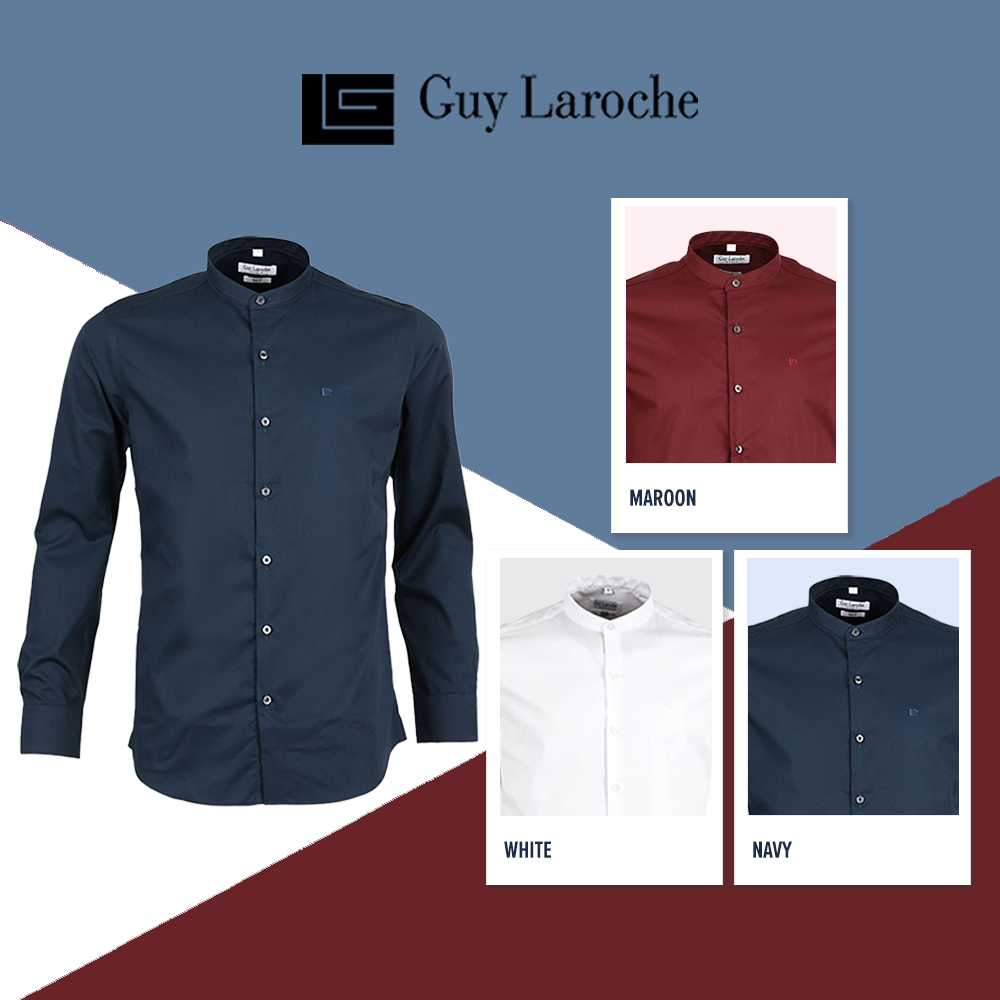Guy Laroche เสื้อเชิ้ต คอจีน สีพื้น ปักโลโก้  (BAB6260P4)