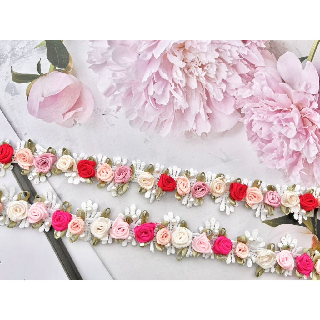 สวยมาก ริบบิ้นดอกไม้ 19/36 งาน Handmade ติดทีละดอก ตกแต่งเสื้อผ้า งาน DIY ตกแต่งกระเป๋า ตกแต่งหมวก ดอกไม้ ดอกไม้เส้น