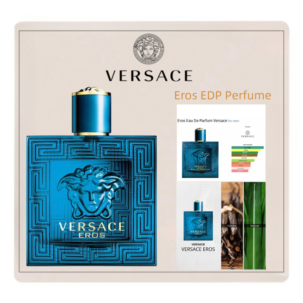 Versace Eros Homme EDT 100ml เวอซาเช่ น้ำหอมสำหรับผู้ชาย/versace น้ําหอมแท้/น้ําหอม น้ำหอมกลิ่นสะอาดสดชื่นสง่างามและเซ็ก