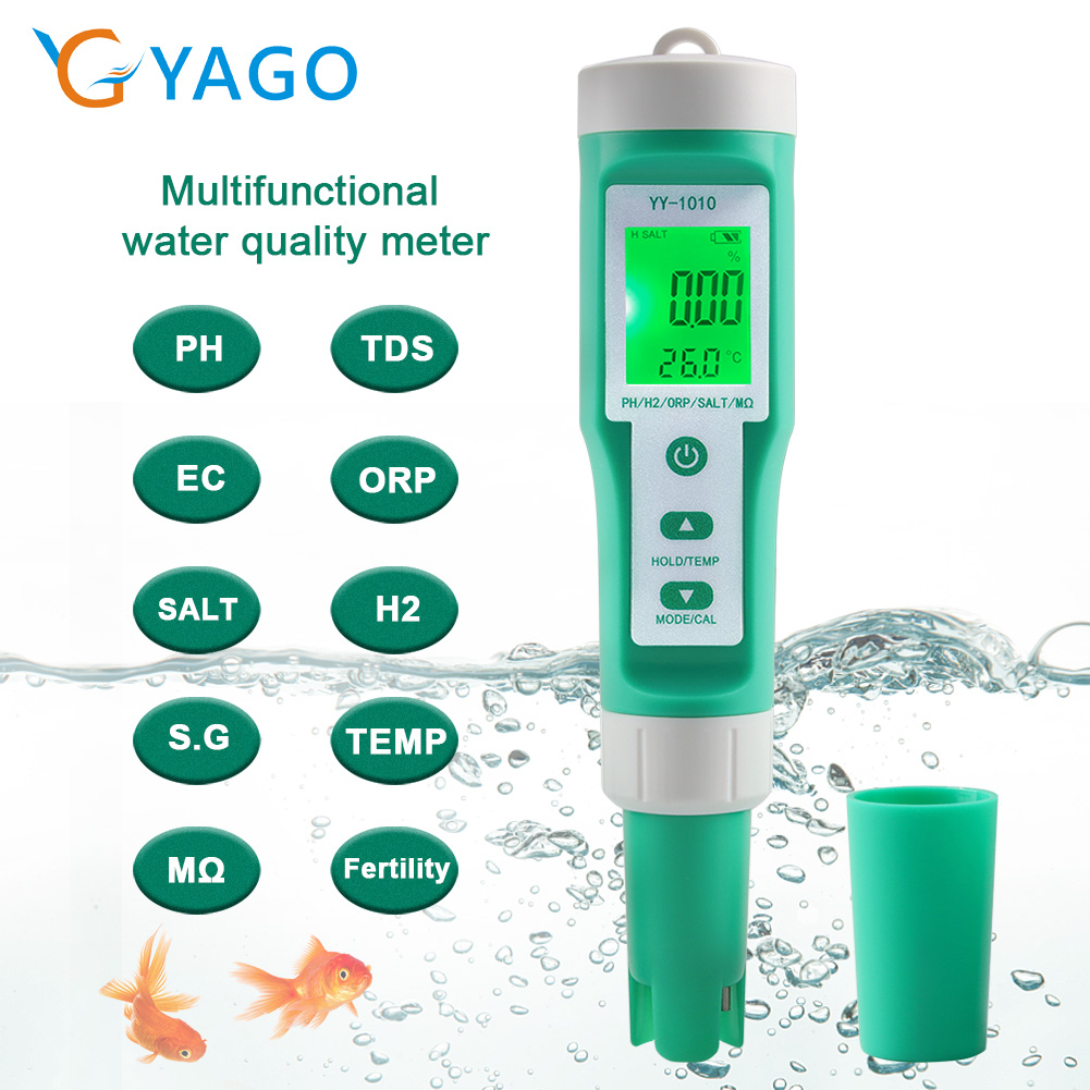 RCYAGO Digital PH Meter 10 In 1 เครื่องทดสอบคุณภาพน้ำ PH/TDS/ORP/Fertile/Salinity/Temperature Test Water Quality Meter