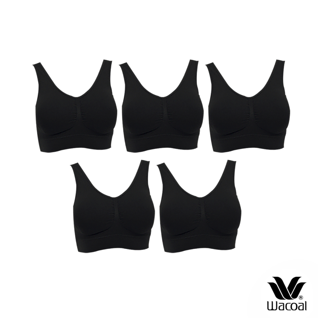 Wacoal Surprise Seamless Bra เซ็ต 5 ชิ้น เสื้อชั้นใน ทอไร้ตะเข็บ แบบสวมหัว รุ่น WH9C24 สีดำ (BL)
