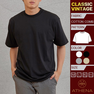 เสื้อโอเวอร์ไซส์ cotton100% ATHENA CLASSIC VINTAGE  เสื้อยืด เสื้อวินเทจ สีดำ สีขาว สีเทา สีครีม