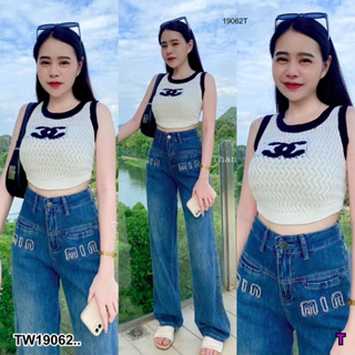 J19062 กางเกงยีนส์ งานปัก ผ้ายีนส์นิ่ม มีกระเป๋าด้านหน้า Jeans with embroidery, soft denim, with front pockets.