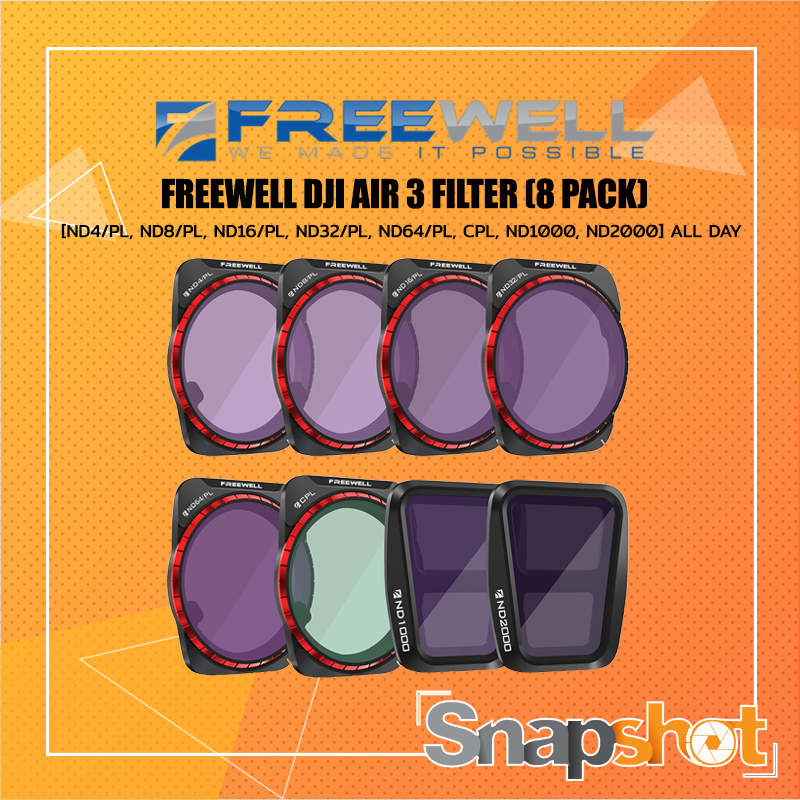 FREEWELL DJI AIR 3 FILTER (8 PACK) [ND4/PL, ND8/PL, ND16/PL, ND32/PL, ND64/PL, CPL, ND1000, ND2000] 