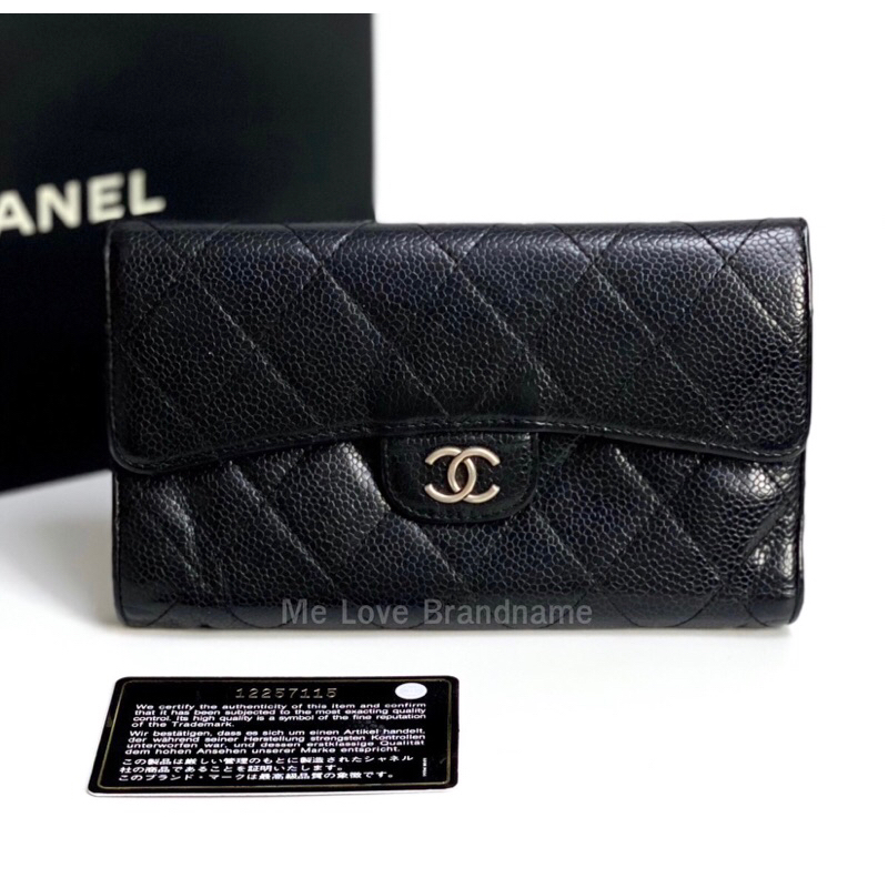 Chanel Black Caviar Leather Black Long Clip Long Wallet Clutch Bag (รับประกันสินค้าแท้)