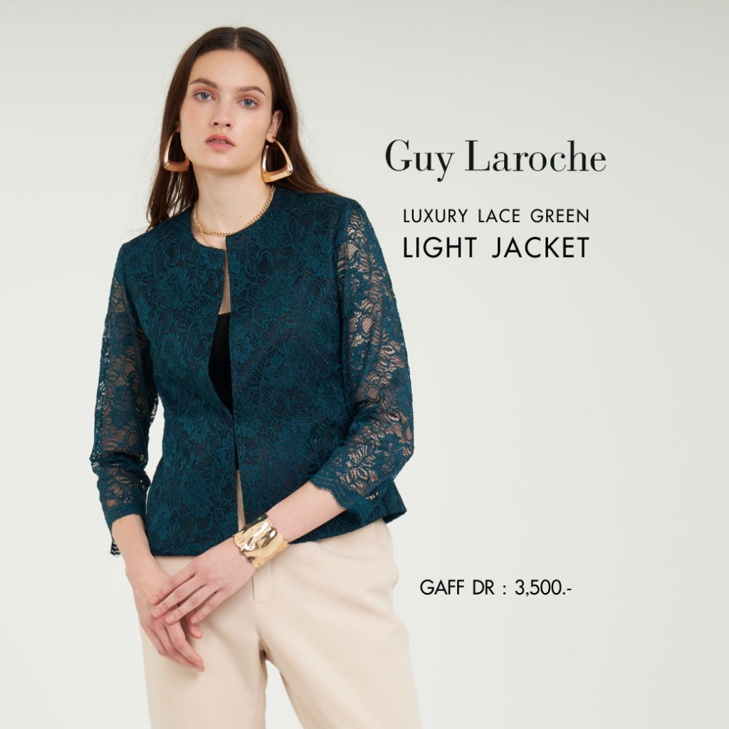 Guy Laroche woman's jacket Luxury Lace light jacket แจ๊คเก็ตผู้หญิง คอกลม แขนสามส่วน สีเขียว GAFFDR