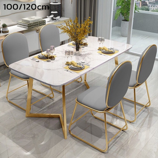 โต๊ะกินข้าว โต๊ะอาหาร นั่งได้หลายคน dining table ลายหินอ่อน ขาสีทอง สวยมีไตล์ Thejoyful