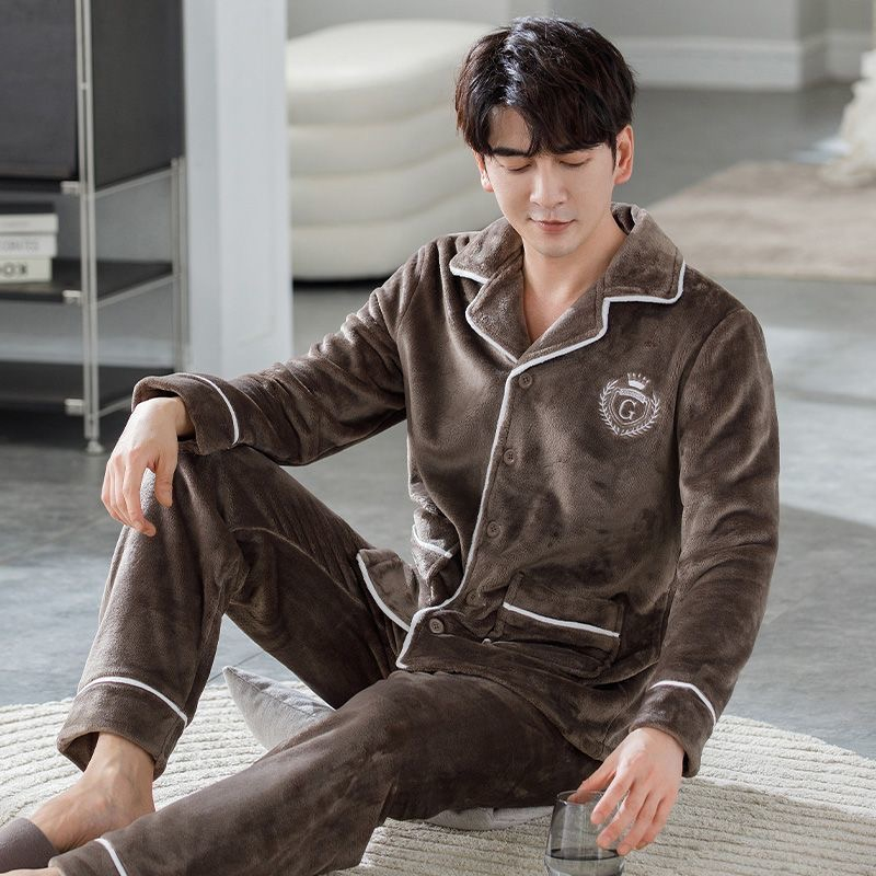 2308 E ชุดนอนผู้ชายผ้าขนแกะเทียมเนื้อผ้าหนากำลังดี อุ่น Fellเมืองหนาว10องศามีหลายสีหลายลายให้เลือกสินค้าพร้อมส่ง