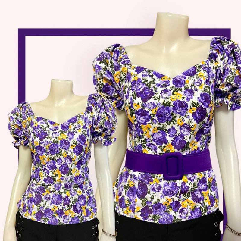 เสื้อลายดอกทองกวาว แขนตุ๊กตา สม๊อคหลัง รุ่นดอกเล็ก