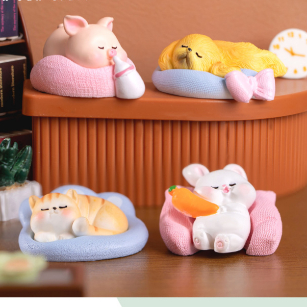 สัตว์นอนเบาะหลับปุ๋ย (ราคา/1 ชิ้น) ตุ๊กตาแต่งบ้าน ตุ๊กตาแต่งสวน ของสะสม โมเดลจัดสวนถาด พร็อพถ่ายรูป