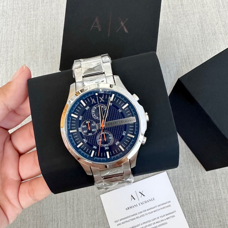 (ผ่อน0%) นาฬิกาชาย จอน้ำเงิน   ARMANI EXCHANGE Blue Dial Chronograph Men's Watch AX2155 ✔️Case Size : 46 mm สแตนเลส