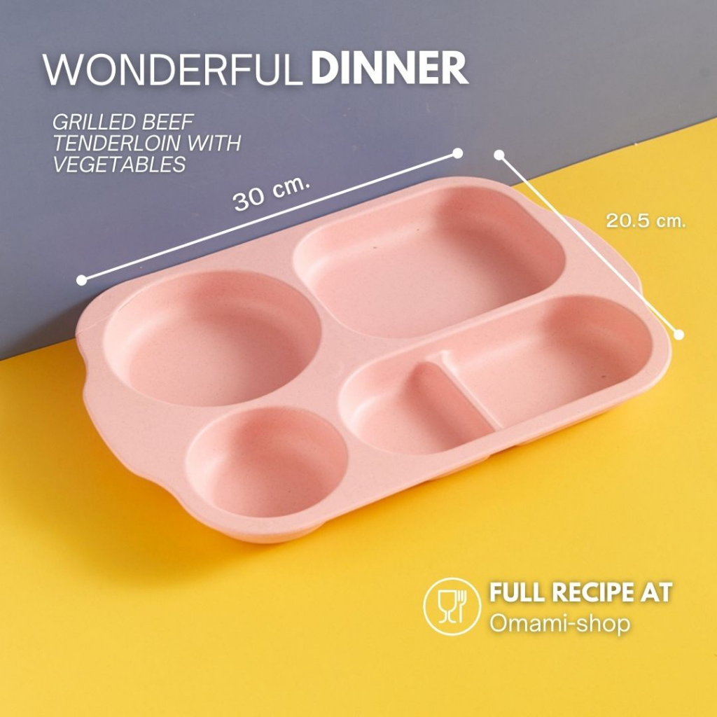 ชุดจานข้าว พลาสติกฟางข้าวสาลี มี4สี ชุดถาดหลุมอาหาร เป็นมิตรกับสิ่งแวดล้อม ถ้วย จาน ชาม จานหลุม - รูปที่ 6