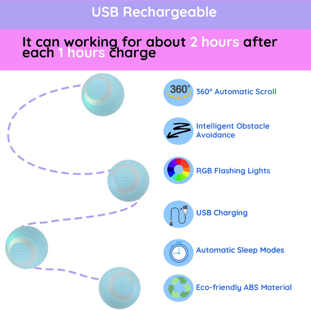 ลูกบอลของเล่นแมวแบบโต้ตอบอัจฉริยะพร้อมไฟ LED ของเล่นแมว ลูกบอลกลิ้งเคลื่อนที่อัตโนมัติสำหรับแมวในร่ม