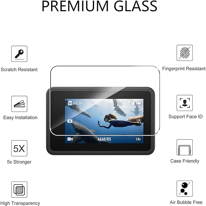 ฟิล์มกระจก DJI Action 3 / 4 / 5 pro ติดง่าย เว้นขอบ ไม่ดันเคส Tempered Glass Film for DJI OsmoAction