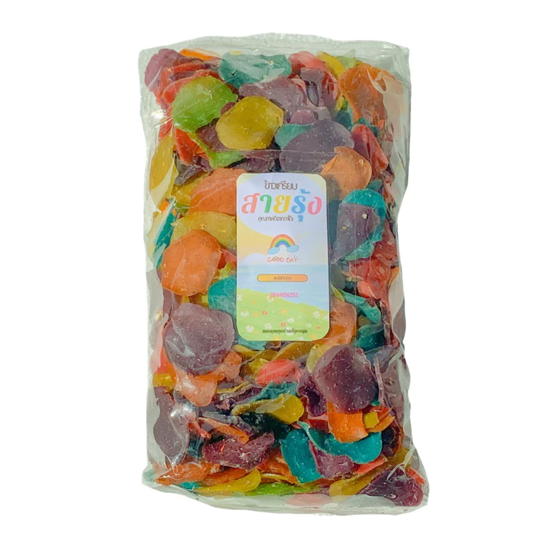 ข้าวเกรียบปลา สูตรเรนโบว์ ข้าวเกรียบสีรุ้ง 500 กรัม ข้าวเกรียบดิบ