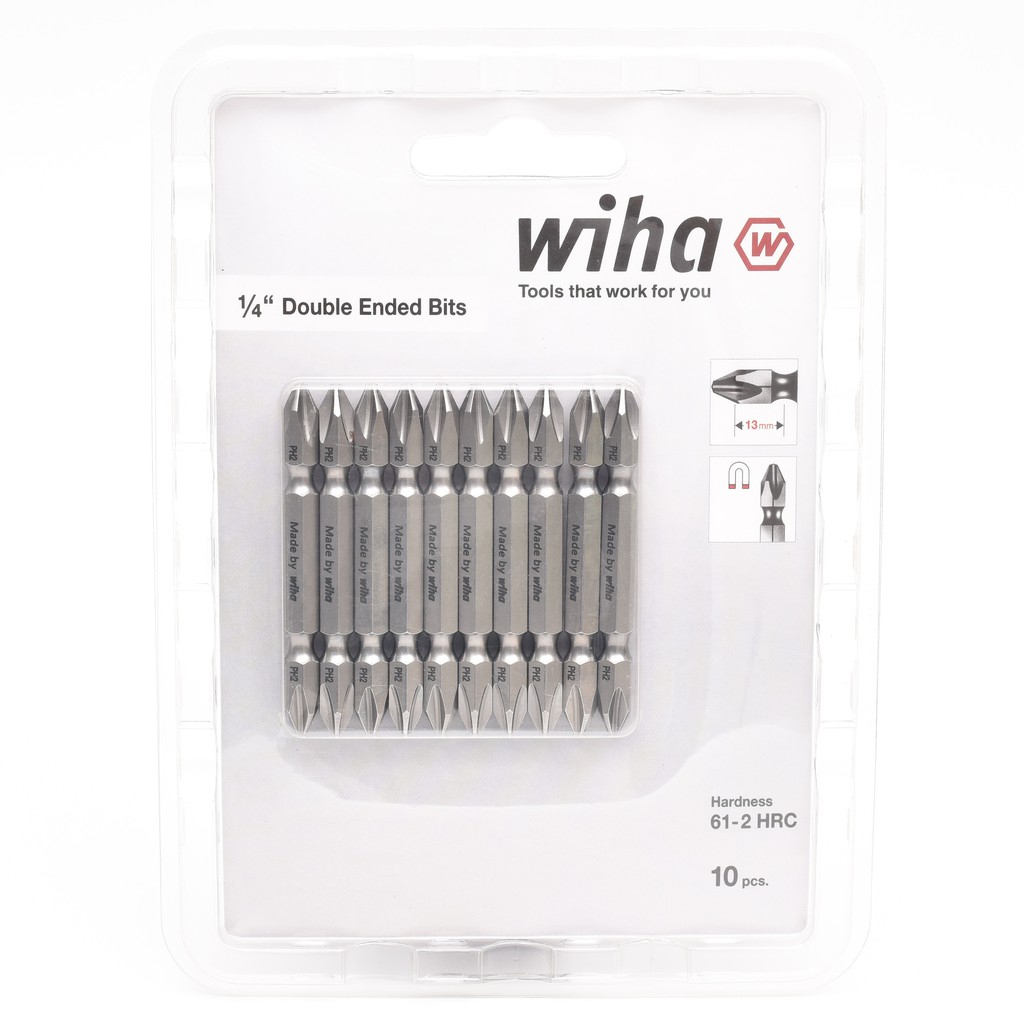 WIHA ดอกไขควง 2 หัว PH2 ยาว 65มม ปลายแม่เหล็ก มาตรฐานเยอรมัน Double ended bit, magnetic รุ่น 7441