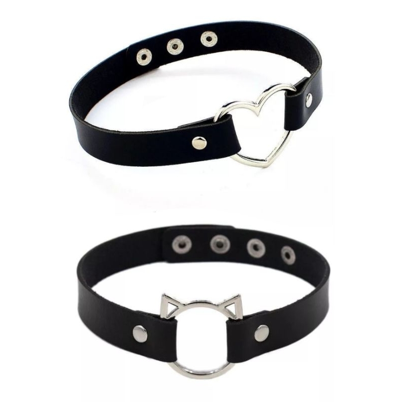 พร้อมส่งจากไทย.โชคเกอร์หนังห่วงหน้าแมวและห่วงหัวใจ