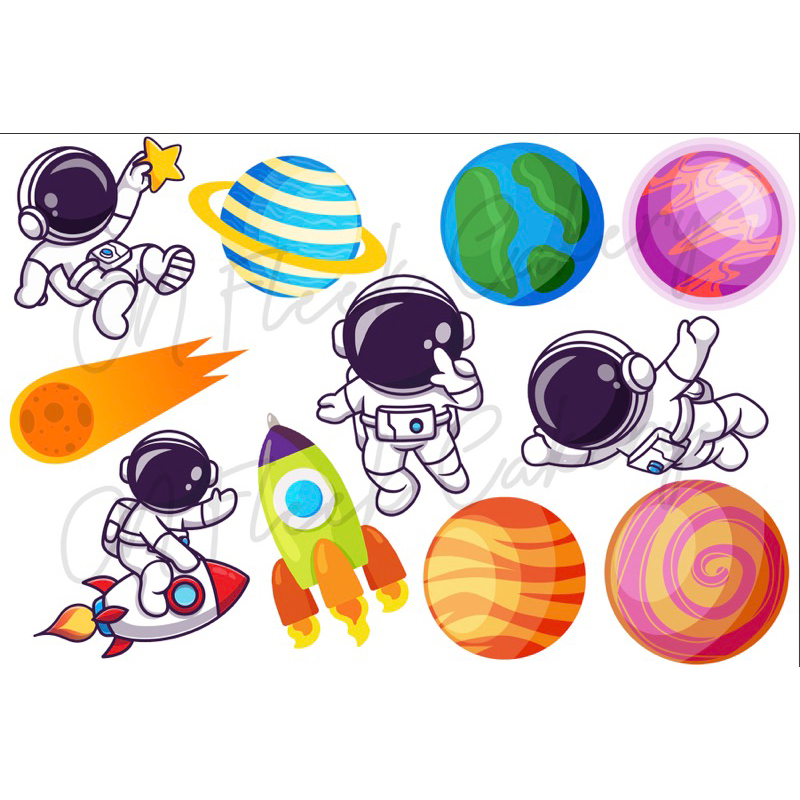 ป้ายปักเค้ก Space อวกาศ ป้ายปักคัพเค้ก ป้ายวันเกิด